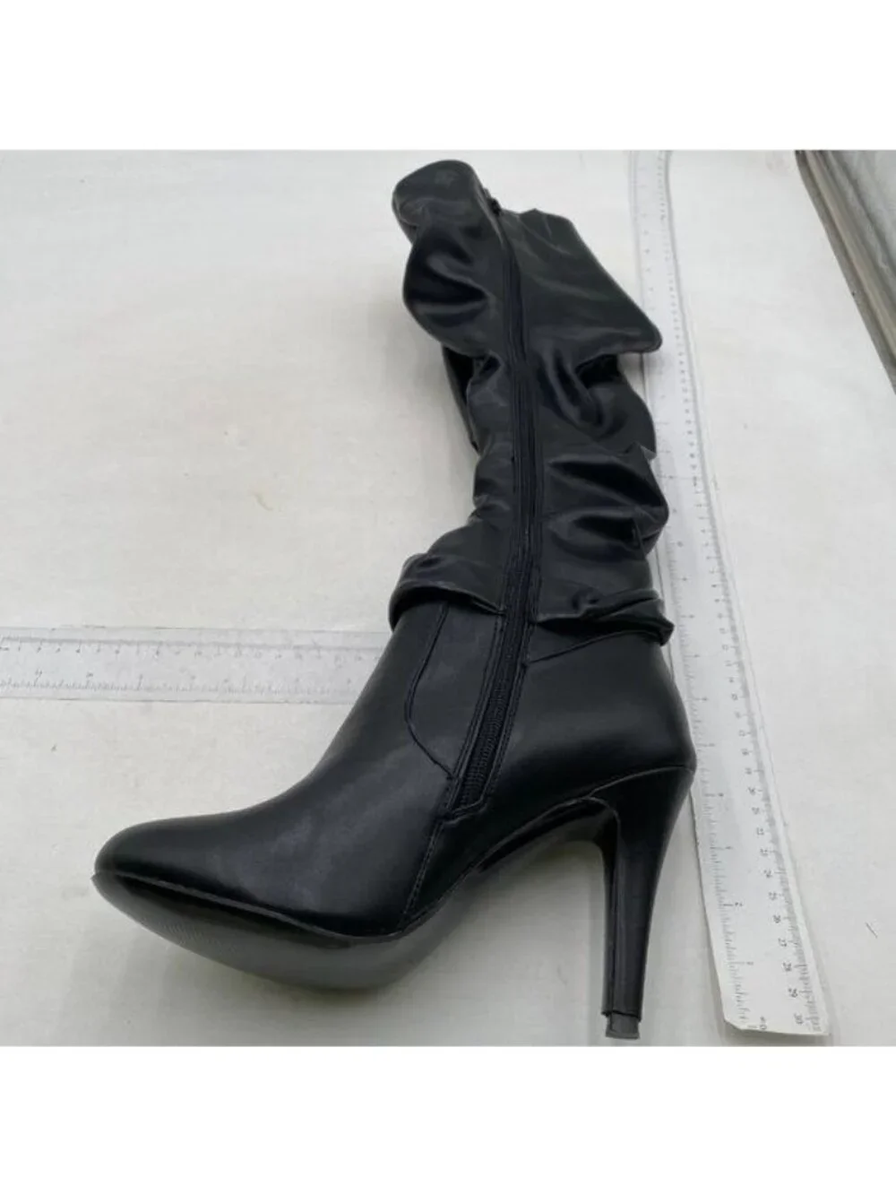 Black Women Over The Knee Boots Classic High Heels Pointed Toe Side Zipper Shoes